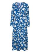 Printed Dress With Ruffled Detail Maksimekko Juhlamekko Blue Mango