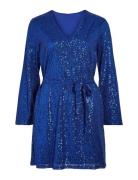 Viglitas Deep V-Neck L/S Sequin Dress Lyhyt Mekko Blue Vila