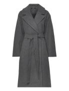 Long Belted Coat Outerwear Coats Winter Coats Grey Gina Tricot