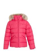 Essential Down Fur Hood Jacket Toppatakki Pink Tommy Hilfiger