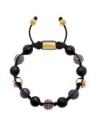 Men's Beaded Bracelet With Matte Onyx And Black/Gold Cz Diam Rannekoru...