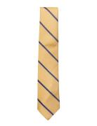 Yellow Blue Single Stripes Silk Tie Solmio Kravatti Yellow AN IVY