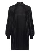Button-Trim Velvet Mockneck Dress Lyhyt Mekko Black Lauren Ralph Laure...