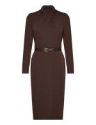 Str Matte Jersey-Dress Polvipituinen Mekko Brown Lauren Ralph Lauren