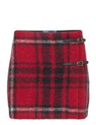 Plaid Leather-Trim Wrap Skirt Lyhyt Hame Red Polo Ralph Lauren