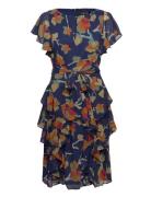Floral Ruffle-Trim Georgette Dress Lyhyt Mekko Multi/patterned Lauren ...