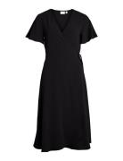 Vilovie S/S Wrap Midi Dress/Su - Polvipituinen Mekko Black Vila