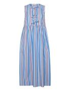 Stripe Cotton Midi Dress Polvipituinen Mekko Blue Ganni