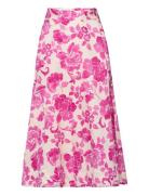 Printed Midi Skirt Polvipituinen Hame Pink Mango