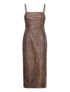 Leather Pencil Dress Polvipituinen Mekko Brown REMAIN Birger Christens...