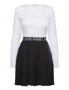Logo Elastic Long Sleeve Dress Polvipituinen Mekko White Calvin Klein ...
