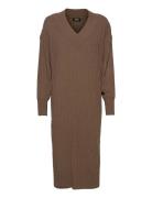 Onlnew Tessa L/S Midi V Dress Knt Noos Polvipituinen Mekko Brown ONLY