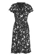 Floral Belted Georgette Dress Lyhyt Mekko Black Lauren Ralph Lauren