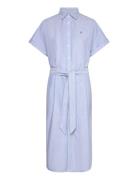Belted Short-Sleeve Oxford Shirtdress Polvipituinen Mekko Blue Polo Ra...