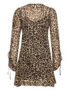 Flared Sleeve Leopard Dress Lyhyt Mekko Brown Mango