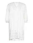 Cotton Dress W/ Embroidery Polvipituinen Mekko White Rosemunde