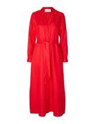 Slflyra Ls Ankle Linen Shirt Dress B Maksimekko Juhlamekko Red Selecte...