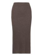 Rib A-Line Skirt Polvipituinen Hame Brown Davida Cashmere