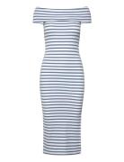 Striped Off-The-Shoulder Midi Dress Polvipituinen Mekko Blue Lauren Ra...