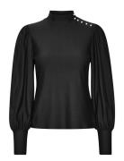 Rifagz Button Blouse Tops Blouses Long-sleeved Black Gestuz