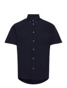 Louis Seersucker Ss Shirt Tops Shirts Short-sleeved Navy Les Deux