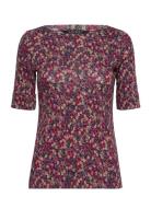 Floral Stretch Cotton Tee Tops T-shirts & Tops Short-sleeved Burgundy ...