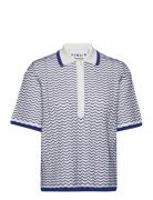 Wave Knit Polo Shirt Tops Knitwear Jumpers Blue REMAIN Birger Christen...