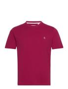 S/S Pin Point Embroi Tops T-shirts Short-sleeved Burgundy Original Pen...