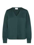 Viellette V-Neck L/S Top - Noos Tops Blouses Long-sleeved Green Vila