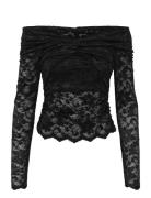 Gabrigz Ls Lace Top Tops Blouses Long-sleeved Black Gestuz