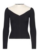 Bicolour Ribbed Sweater Tops Sweat-shirts & Hoodies Sweat-shirts Black...