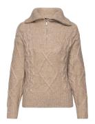 Knitted Zip Sweater Tops Knitwear Jumpers Beige Gina Tricot