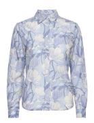 Reg Magnolia Print Cot Silk Shirt Tops Shirts Long-sleeved Blue GANT