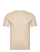 Knitted Crew Neck T-Shirt Tops T-shirts Short-sleeved Cream Lindbergh
