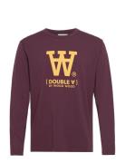 Mel Typo Ls Tops T-shirts Long-sleeved Burgundy Double A By Wood Wood