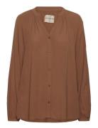 Harmony Shirt Crepe Tops Blouses Long-sleeved Brown Moshi Moshi Mind