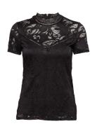Vistasia Lace S/S Top - Tops T-shirts & Tops Short-sleeved Black Vila