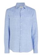 Linen Solid Slim Shirt Tops Shirts Casual Blue Calvin Klein