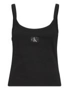 Woven Label Rib Tank Tops T-shirts & Tops Sleeveless Black Calvin Klei...