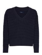 Cotton Texture V-Neck Tops Knitwear Jumpers Navy GANT