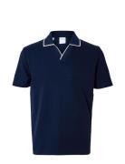 Slhadley Waffle Ss Polo Tops Polos Short-sleeved Navy Selected Homme