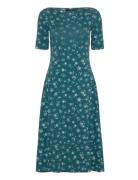 Floral Stretch Cotton Midi Dress Polvipituinen Mekko Green Lauren Ralp...