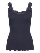 Organic Top W/ Lace Tops T-shirts & Tops Sleeveless Navy Rosemunde