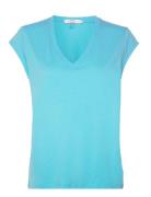 Cc Heart Basic V-Neck T-Shirt Tops T-shirts & Tops Short-sleeved Blue ...