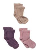 Wool Socks - Rib 3-Pack Sukat Multi/patterned Minymo