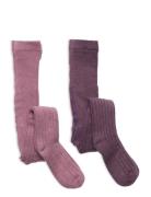 Wool Stocking - Rib 2-Pack Sukkahousut Purple Minymo