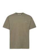 Crew T-Shirt Tops T-shirts Short-sleeved Khaki Green Les Deux