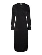 Yaspella Ls Wrap Midi Dress S. Noos Polvipituinen Mekko Black YAS