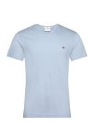 Slim Shield V-Neck T-Shirt Tops T-shirts Short-sleeved Blue GANT