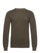 Cotton Pique C-Neck Tops Knitwear Round Necks Khaki Green GANT